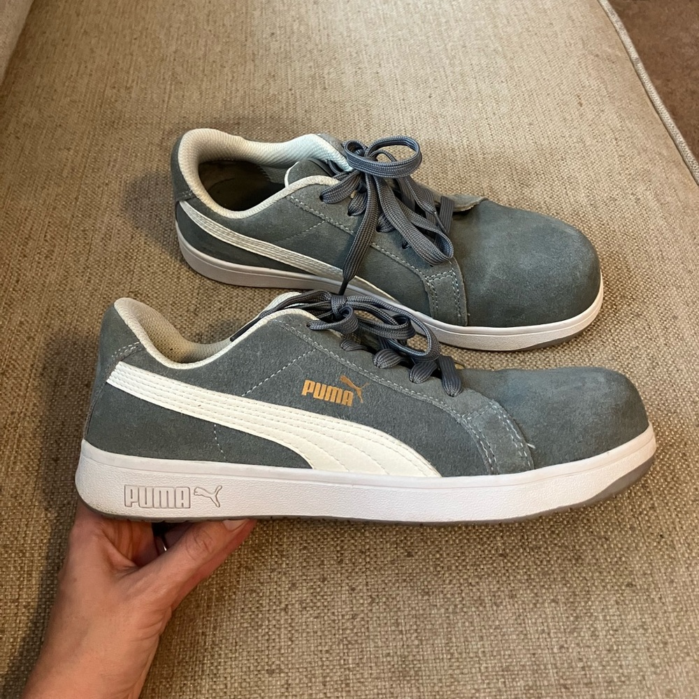 Men’s puma slip resistant grey suede shoes